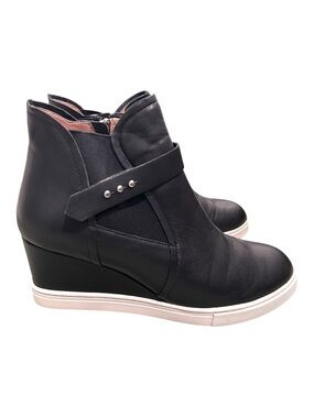 Linea Paolo Freshton Wedge Heel Side Zip Sneaker Boot Black Size 8.5